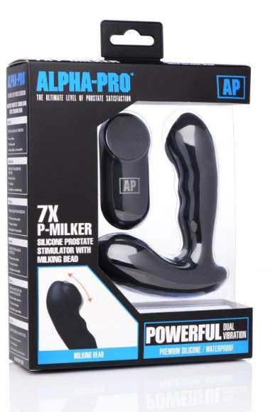 Черный стимулятор простаты Alpha-Pro 7X P-Milker Silicone Prostate Stimulator with Milking Bead Черный стимулятор простаты Alpha-Pro 7X P-Milker Silicone Prostate Stimulator with Milking Bead