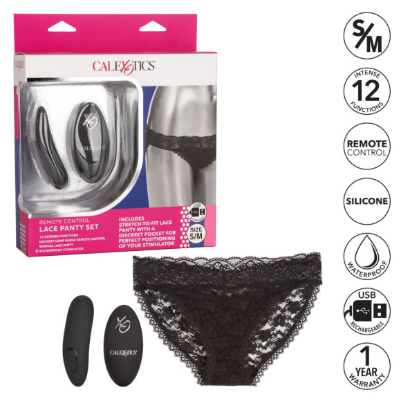Черные кружевные трусики с вибромассажером Remote Control Panty Set S/M Черные кружевные трусики с вибромассажером Remote Control Panty Set S/M