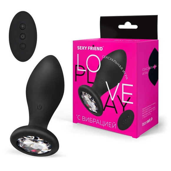Черная вибровтулка с прозрачным кристаллом и пультом ДУ - 8,5 см. Черная вибровтулка с прозрачным кристаллом и пультом ДУ - 8,5 см.