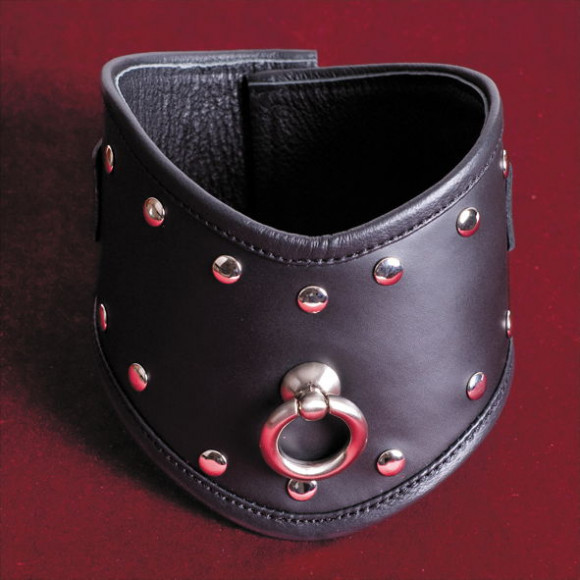 Чёрный кожаный проклёпанный ошейник с кольцом Чёрный кожаный проклёпанный ошейник с кольцом