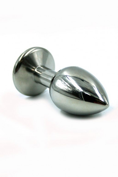 Серебристая малая анальная пробка с радужным кристаллом - 7 см.