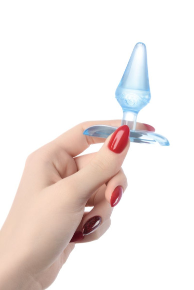 Голубая анальная втулка с ограничителем - 6,5 см. Голубая анальная втулка с ограничителем - 6,5 см.