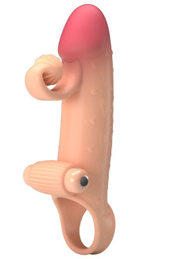 Телесная вибронасадка на пенис с подхватом мошонки - 20 см.