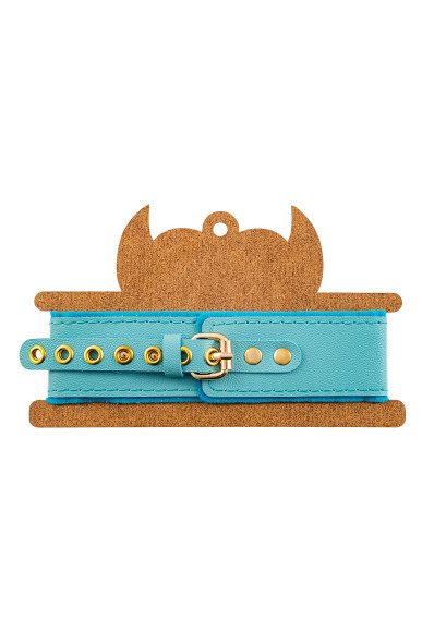 Голубой двуслойный кожаный ошейник с подкладкой из фетра