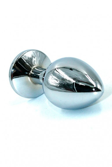 Малая анальная пробка из алюминия с чёрным кристаллом - 7 см.