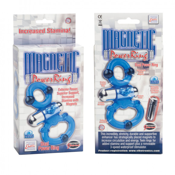 Синее эрекционное виброкольцо с петлей под мошонку Magnetic Power