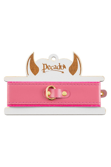 Розовый двуслойный кожаный ошейник с подкладкой из фетра