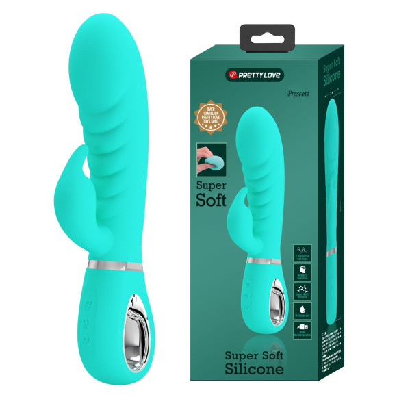 Бирюзовый вибратор-кролик с рёбрышками Prescott - 20 см. Бирюзовый вибратор-кролик с рёбрышками Prescott - 20 см.
