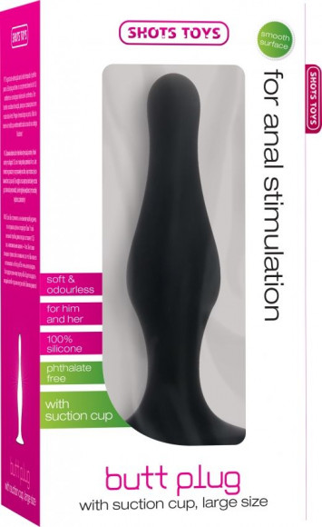 Чёрная фигурная анальная пробка Butt Plug with Suction Cup Large