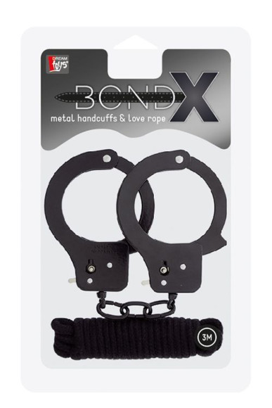 Чёрные наручники из листового металла в комплекте с веревкой BONDX METAL CUFFS&LOVE ROPE SET Чёрные наручники из листового металла в комплекте с веревкой BONDX METAL CUFFS&LOVE ROPE SET
