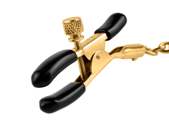 Чёрные с золотом зажимы на соски Gold Chain Nipple Clamps Чёрные с золотом зажимы на соски Gold Chain Nipple Clamps