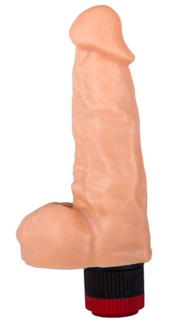 Гелевый вибромассажёр с мошонкой - 17,8 см. Гелевый вибромассажёр с мошонкой - 17,8 см.