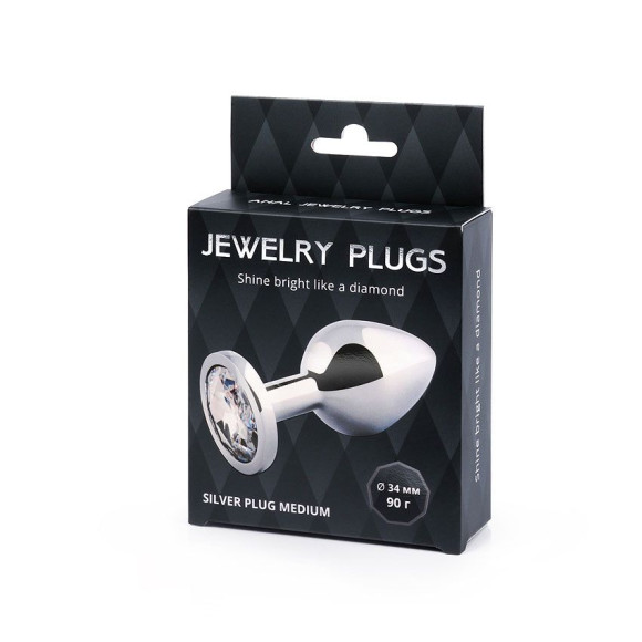 Анальная пробка SILVER PLUG MEDIUM с прозрачным кристаллом - 8,2 см. Анальная пробка SILVER PLUG MEDIUM с прозрачным кристаллом - 8,2 см.