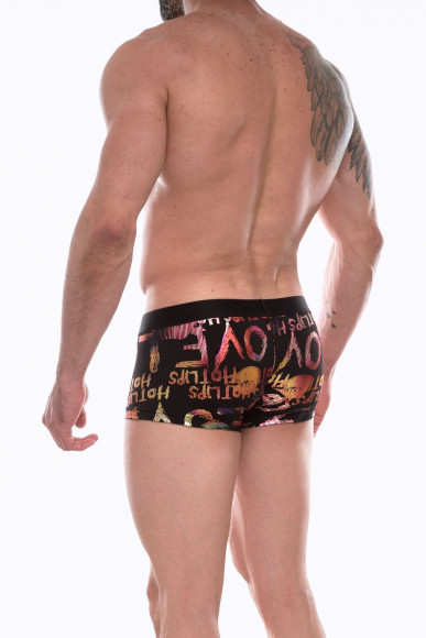 Черные трусы-боксеры с разноцветным блестящим принтом Черные трусы-боксеры с разноцветным блестящим принтом